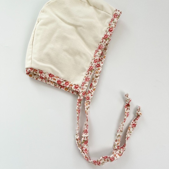 Floral Trim Cream Baby Bonnet - Picture 1 of 1